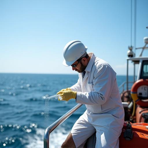Scientist collecting eDNA water sample